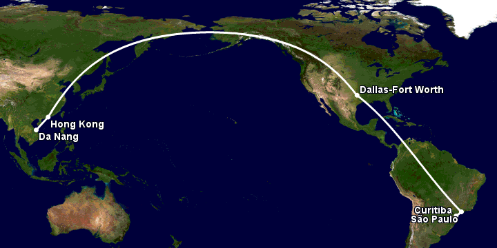Bay từ Đà Nẵng đến Curitiba qua Hong Kong, Dallas, Sao Paulo