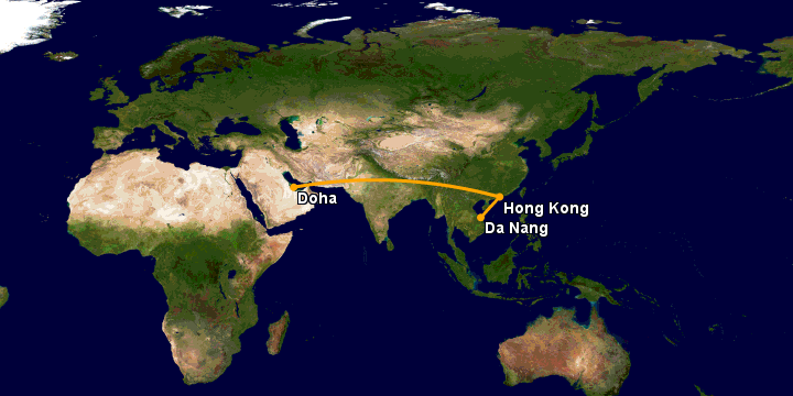 Bay từ Đà Nẵng đến Doha qua Hong Kong