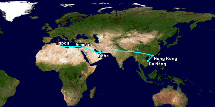Bay từ Đà Nẵng đến Tripoli qua Hong Kong, Doha, Amman