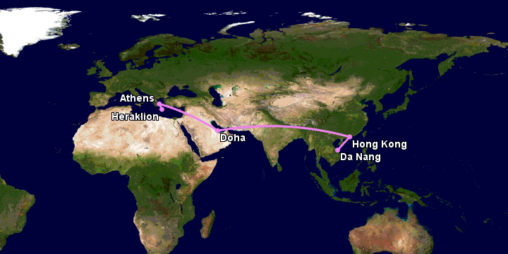Bay từ Đà Nẵng đến Heraklion qua Hong Kong, Doha, Athens