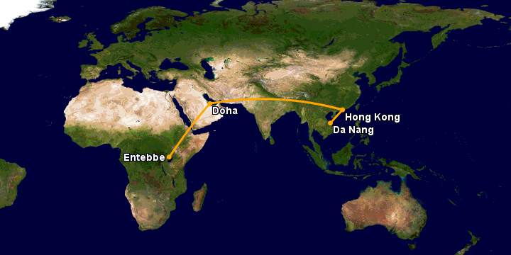 Bay từ Đà Nẵng đến Entebbe qua Hong Kong, Doha