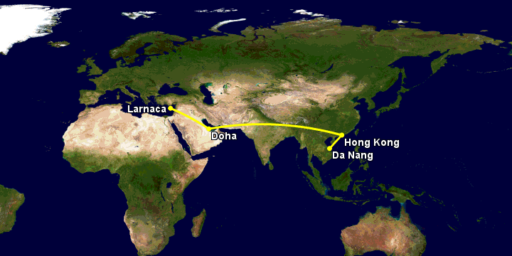 Bay từ Đà Nẵng đến Larnaca qua Hong Kong, Doha