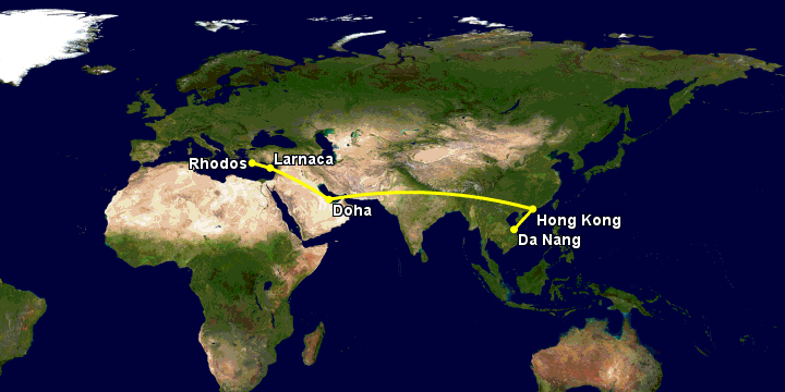Bay từ Đà Nẵng đến Rhodes qua Hong Kong, Doha, Larnaca