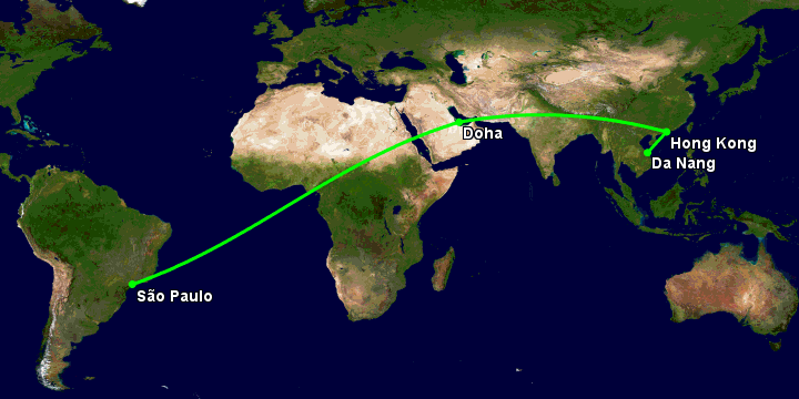 Bay từ Đà Nẵng đến Sao Paulo qua Hong Kong, Doha