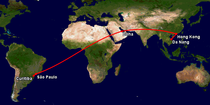 Bay từ Đà Nẵng đến Curitiba qua Hong Kong, Doha, Sao Paulo