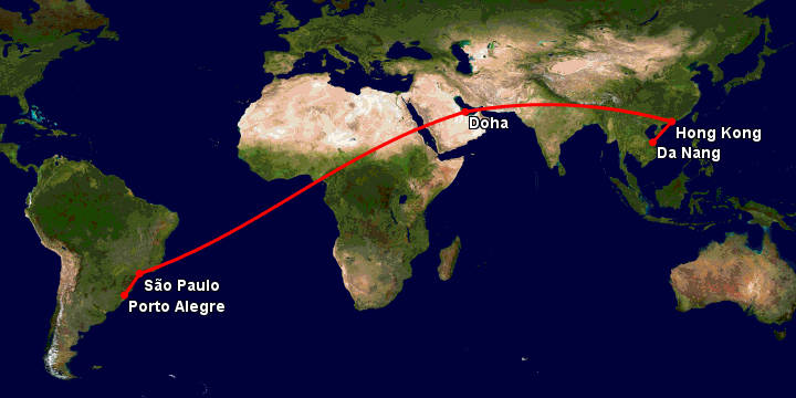 Bay từ Đà Nẵng đến Porto Alegre qua Hong Kong, Doha, Sao Paulo