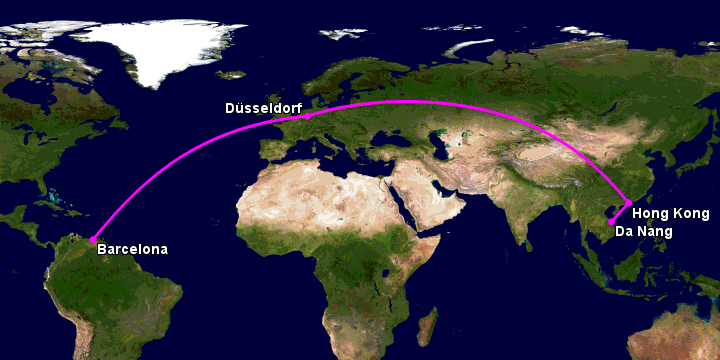 Bay từ Đà Nẵng đến Barcelona qua Hong Kong, Düsseldorf