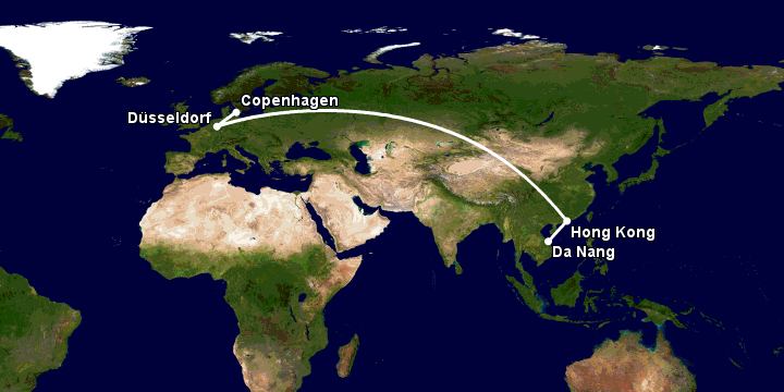 Bay từ Đà Nẵng đến Copenhagen qua Hong Kong, Düsseldorf