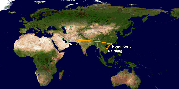 Bay từ Đà Nẵng đến Dubai qua Hong Kong