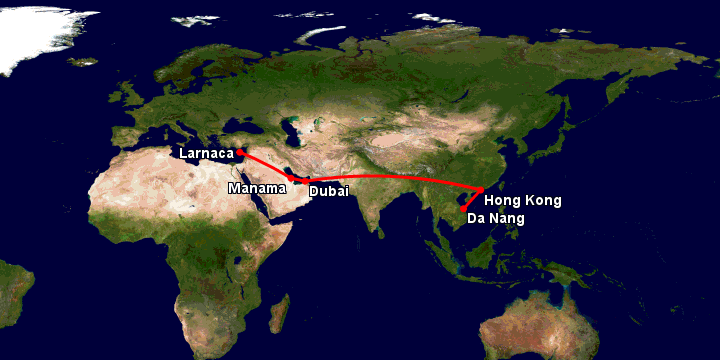Bay từ Đà Nẵng đến Larnaca qua Hong Kong, Dubai, Bahrain Island