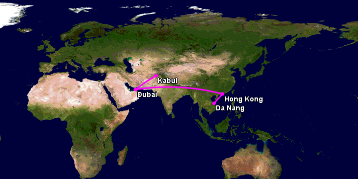 Bay từ Đà Nẵng đến Kabul qua Hong Kong, Dubai
