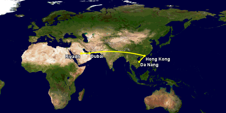 Bay từ Đà Nẵng đến Riyadh qua Hong Kong, Dubai