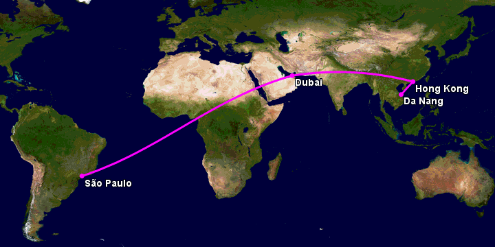 Bay từ Đà Nẵng đến Sao Paulo qua Hong Kong, Dubai