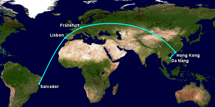 Bay từ Đà Nẵng đến Salvador qua Hong Kong, Frankfurt, Lisbon