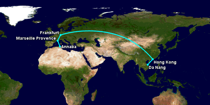 Bay từ Đà Nẵng đến Annaba qua Hong Kong, Frankfurt, Marseille