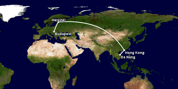 Bay từ Đà Nẵng đến Budapest qua Hong Kong, Helsinki