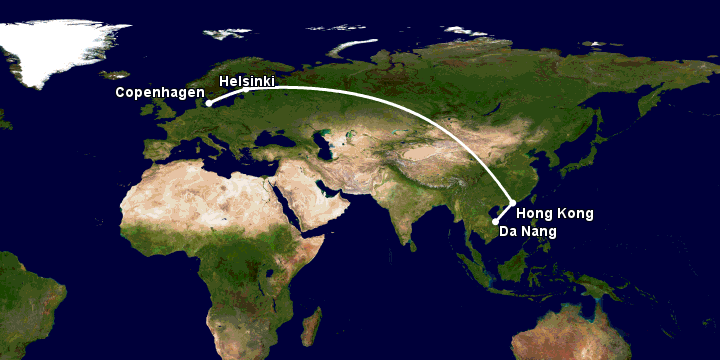 Bay từ Đà Nẵng đến Copenhagen qua Hong Kong, Helsinki