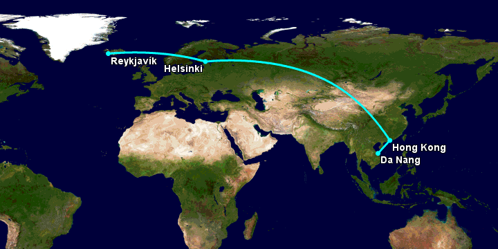 Bay từ Đà Nẵng đến Reykjavik qua Hong Kong, Helsinki
