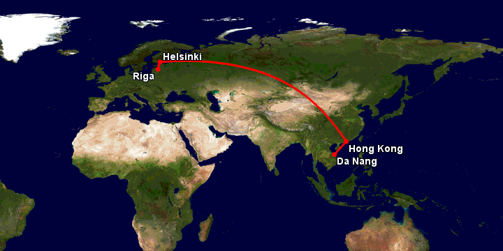 Bay từ Đà Nẵng đến Riga qua Hong Kong, Helsinki