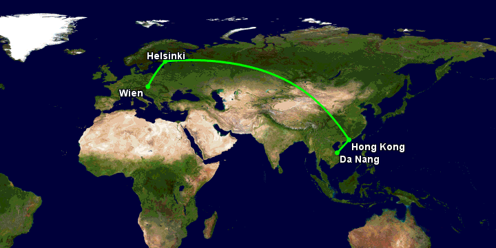 Bay từ Đà Nẵng đến Vienna qua Hong Kong, Helsinki
