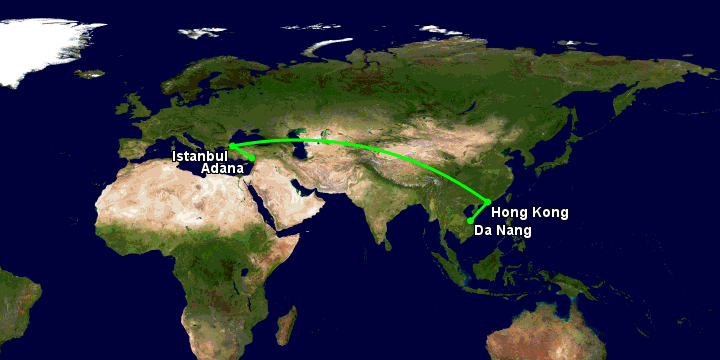 Bay từ Đà Nẵng đến Adana qua Hong Kong, Istanbul