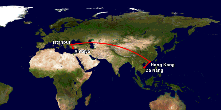 Bay từ Đà Nẵng đến Antalya qua Hong Kong, Istanbul