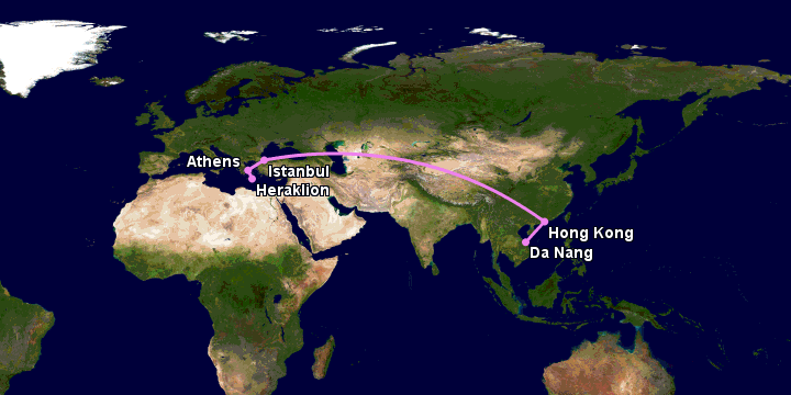 Bay từ Đà Nẵng đến Heraklion qua Hong Kong, Istanbul, Athens