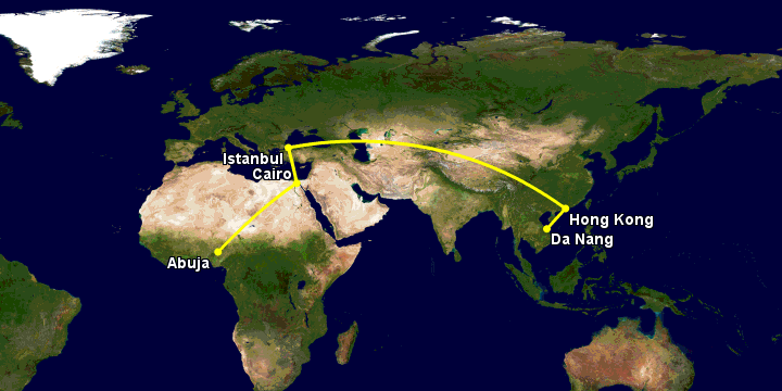 Bay từ Đà Nẵng đến Abuja qua Hong Kong, Istanbul, Cairo