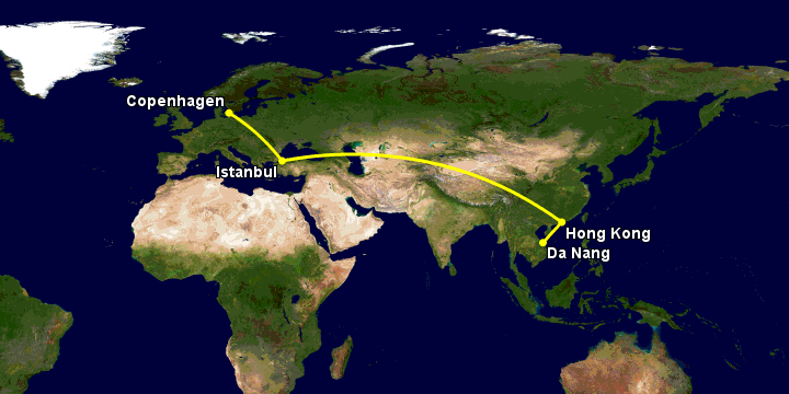 Bay từ Đà Nẵng đến Copenhagen qua Hong Kong, Istanbul