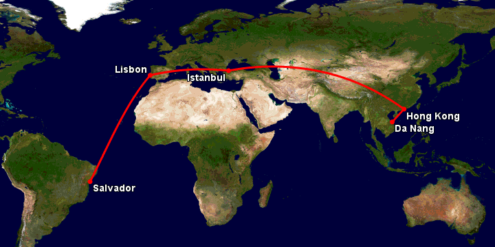 Bay từ Đà Nẵng đến Salvador qua Hong Kong, Istanbul, Lisbon