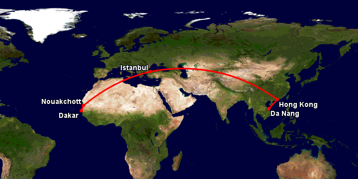 Bay từ Đà Nẵng đến Dakar qua Hong Kong, Istanbul, Nouakchott