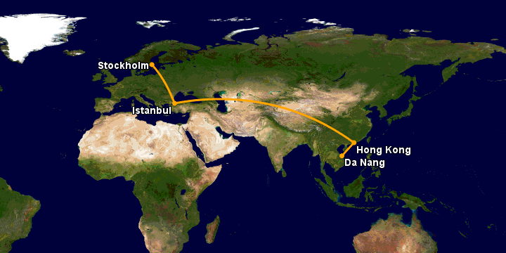 Bay từ Đà Nẵng đến Stockholm qua Hong Kong, Istanbul