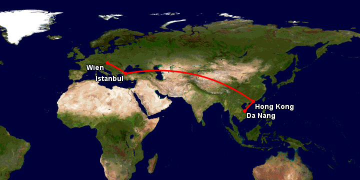 Bay từ Đà Nẵng đến Vienna qua Hong Kong, Istanbul
