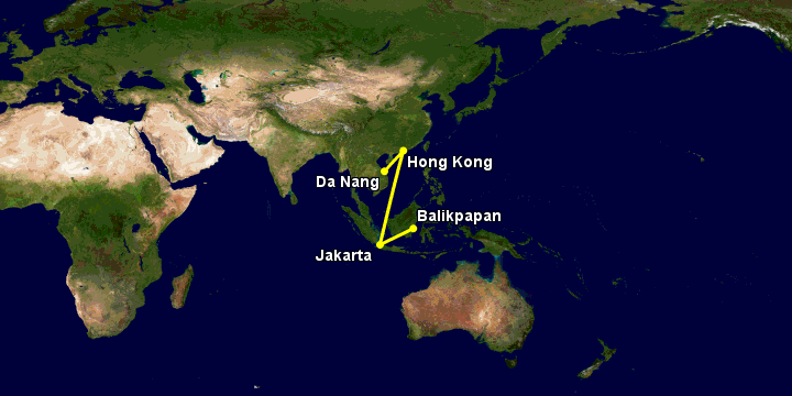 Bay từ Đà Nẵng đến Balikpapan qua Hong Kong, Jakarta