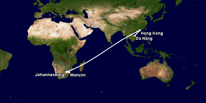 Bay từ Đà Nẵng đến Manzini qua Hong Kong, Johannesburg