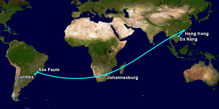 Bay từ Đà Nẵng đến Curitiba qua Hong Kong, Johannesburg, Sao Paulo