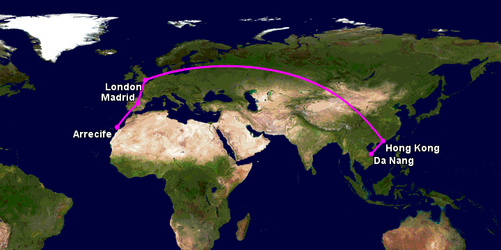 Bay từ Đà Nẵng đến Lanzarote qua Hong Kong, London, Madrid