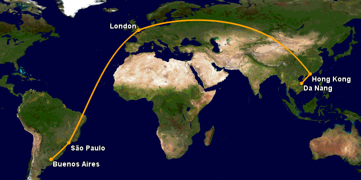 Bay từ Đà Nẵng đến Buenos Aires qua Hong Kong, London, Sao Paulo