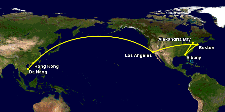 Bay từ Đà Nẵng đến Alexandria Bay qua Hong Kong, Los Angeles, Boston, Albany