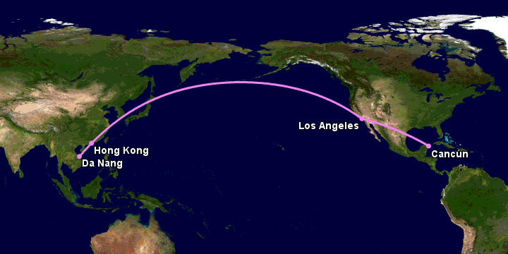 Bay từ Đà Nẵng đến Cancun qua Hong Kong, Los Angeles