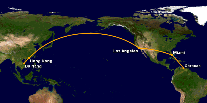 Bay từ Đà Nẵng đến Caracas qua Hong Kong, Los Angeles, Miami