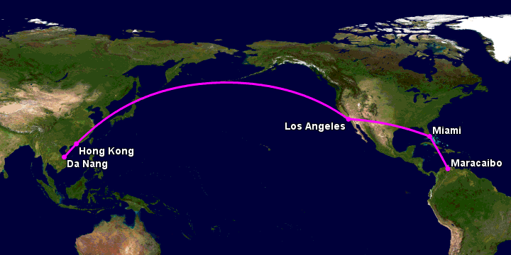 Bay từ Đà Nẵng đến Maracaibo qua Hong Kong, Los Angeles, Miami