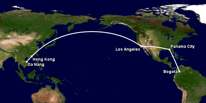 Bay từ Đà Nẵng đến Bogota qua Hong Kong, Los Angeles, Panama City