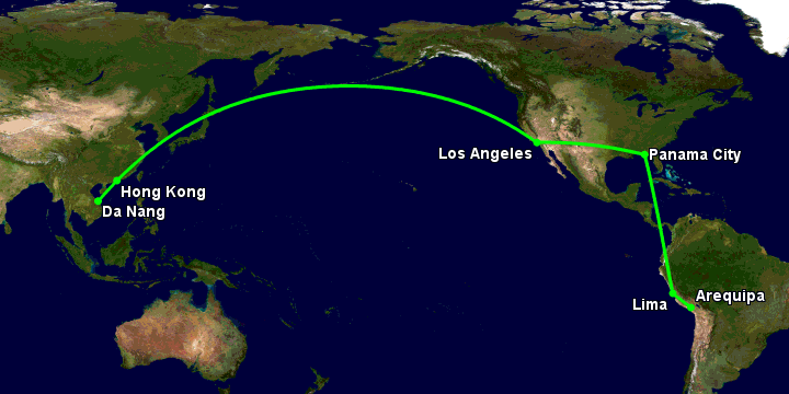 Bay từ Đà Nẵng đến Arequipa qua Hong Kong, Los Angeles, Panama City, Lima