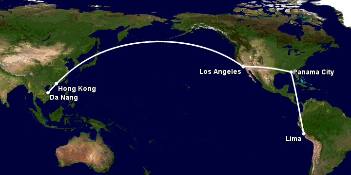 Bay từ Đà Nẵng đến Lima Pe qua Hong Kong, Los Angeles, Panama City