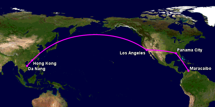 Bay từ Đà Nẵng đến Maracaibo qua Hong Kong, Los Angeles, Panama City