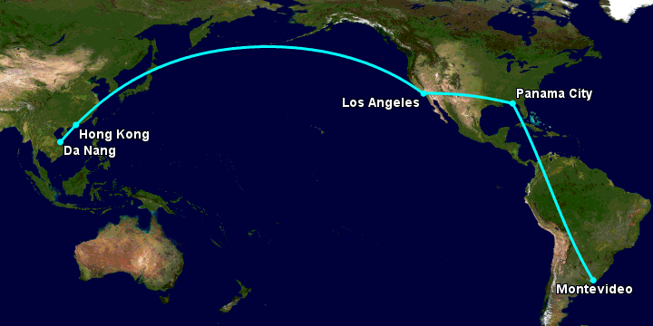Bay từ Đà Nẵng đến Montevideo qua Hong Kong, Los Angeles, Panama City