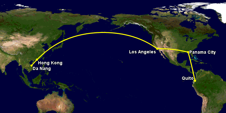 Bay từ Đà Nẵng đến Quito qua Hong Kong, Los Angeles, Panama City