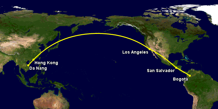 Bay từ Đà Nẵng đến Bogota qua Hong Kong, Los Angeles, San Salvador