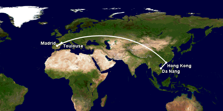 Bay từ Đà Nẵng đến Toulouse qua Hong Kong, Madrid
